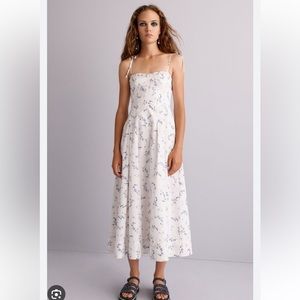 Rebecca Taylor Francine White Blue Floral Cotton Poplin Midi Dress Size 2
